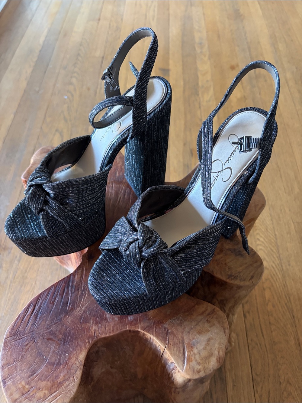 Jessica Simpson Black & Silver Knotted Platform Slingback Sandals